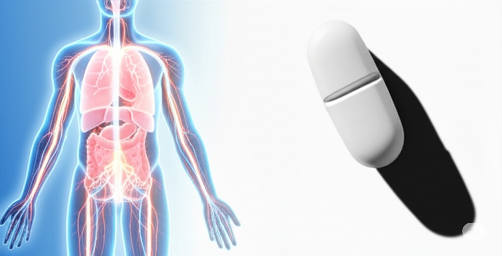 A symbolic image contrasting the natural vitality of the human body with a synthetic pill.