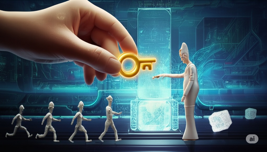 A conceptual image of the pancreas as a quality controller, giving an insulin key only to "good" sugar molecules.