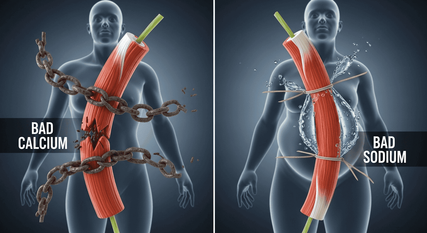 A conceptual image of the thyroid gland as a builder forced to use "bad calcium" to construct bones, leading to bone disease.