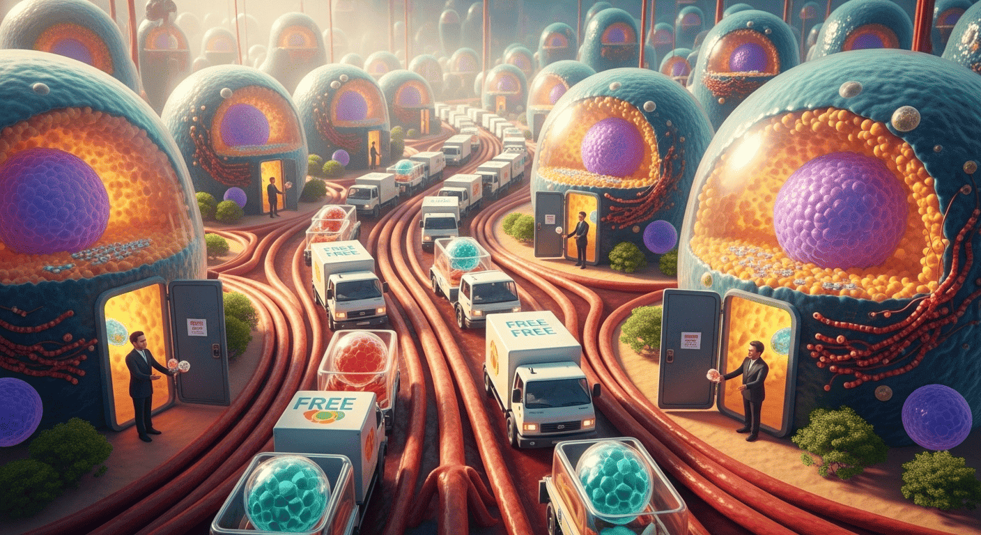 A whimsical, powerful analogy of the body as a city of cells, thriving because the bloodstream delivers an abundance of high-quality nutrients.