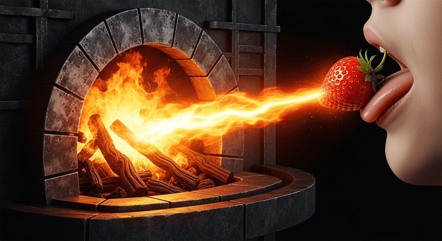 A conceptual image showing how sweet taste acts as the "ignition key," creating earth energy that fires up the stomach's digestive furnace.