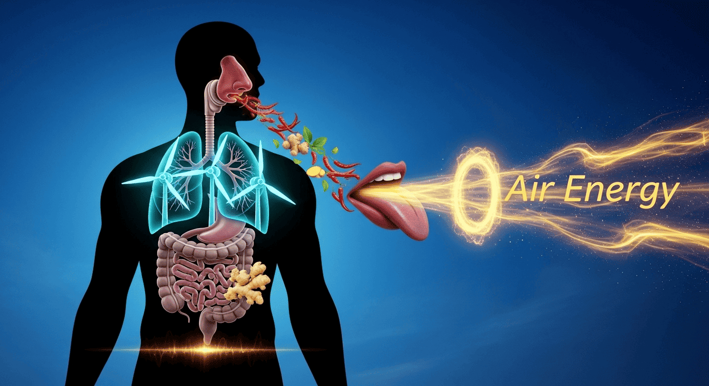 A symbolic image of the emotion of "grief" as a dark cloak that smothers the lungs, draining them of their vital "air energy."