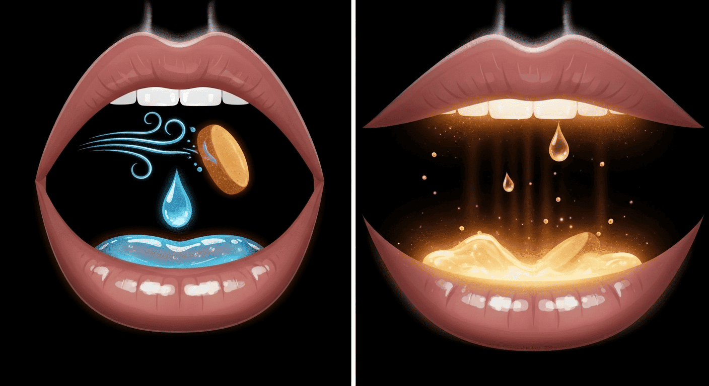  A conceptual diagram showing how chewing with open lips allows air to block digestion, while closed lips allow saliva and food to mix perfectly.