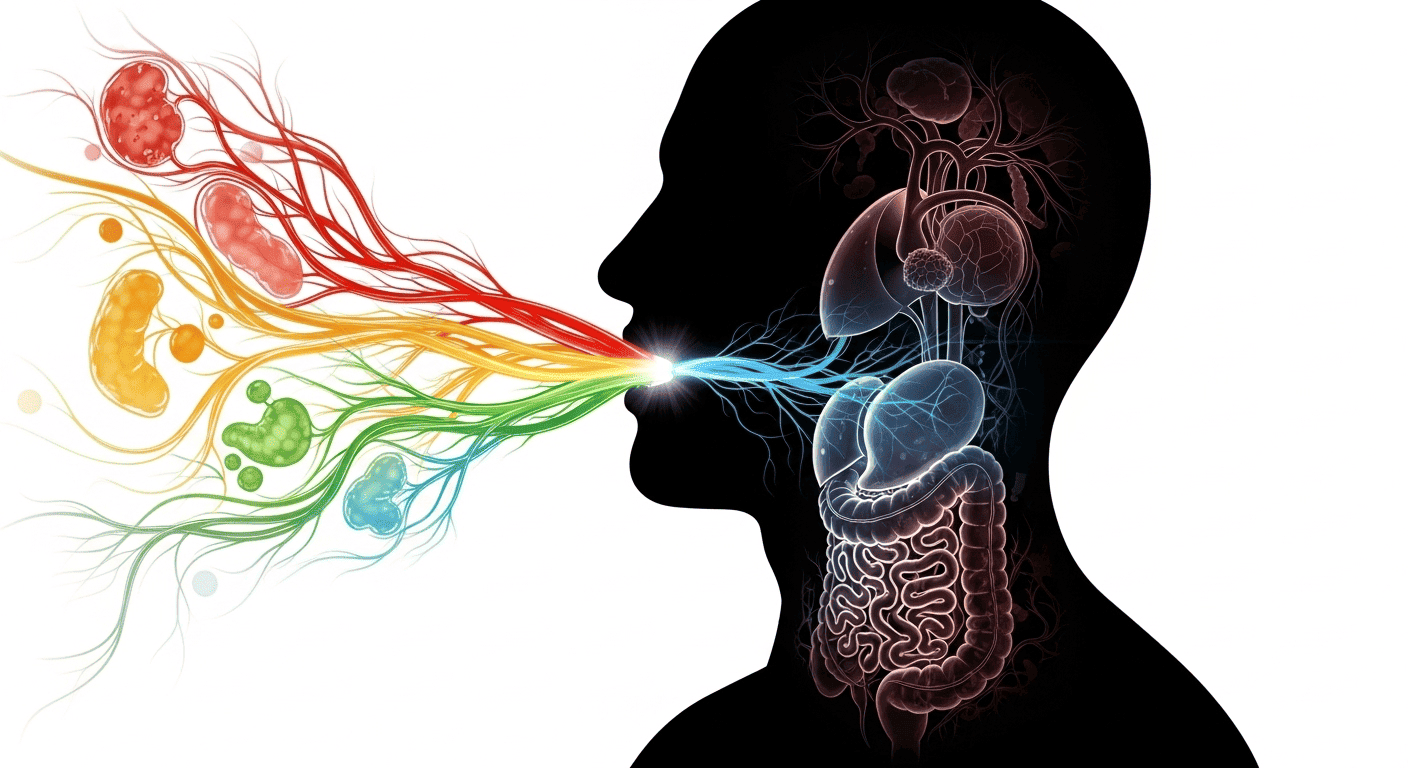 A diagram showing how the six tastes provide energy to different organs, and how neglecting some tastes leaves certain organs undernourished.
