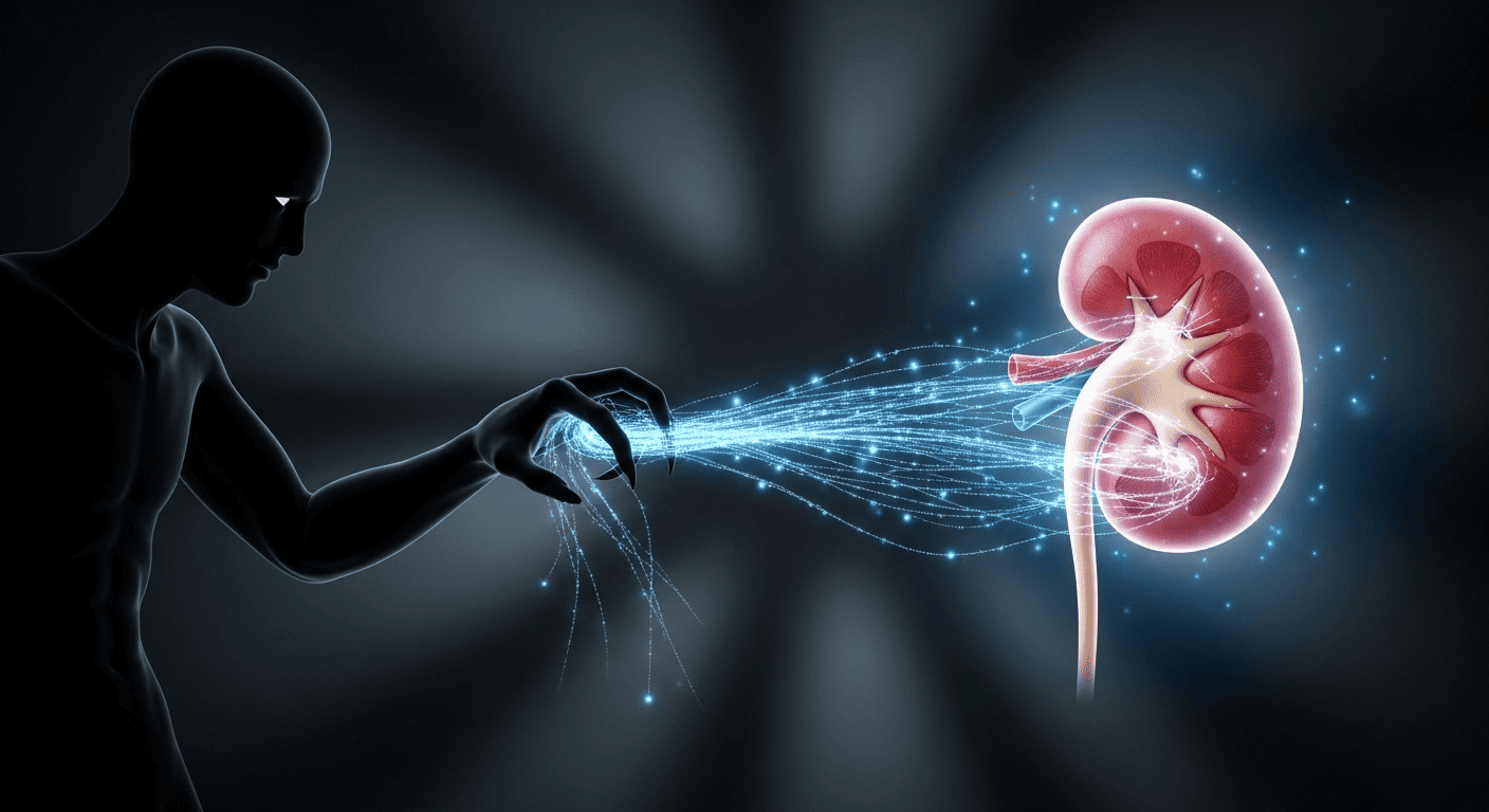 A conceptual image illustrating how the emotion of fear drains energy from the kidneys.