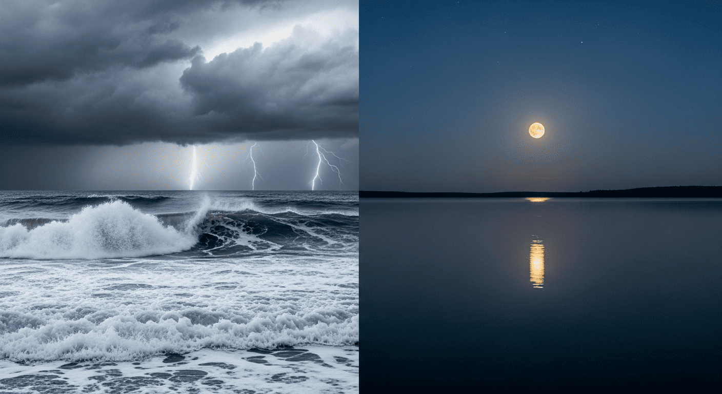 A comparison of a restless mind with dreams and a calm mind in deep, dreamless sleep.