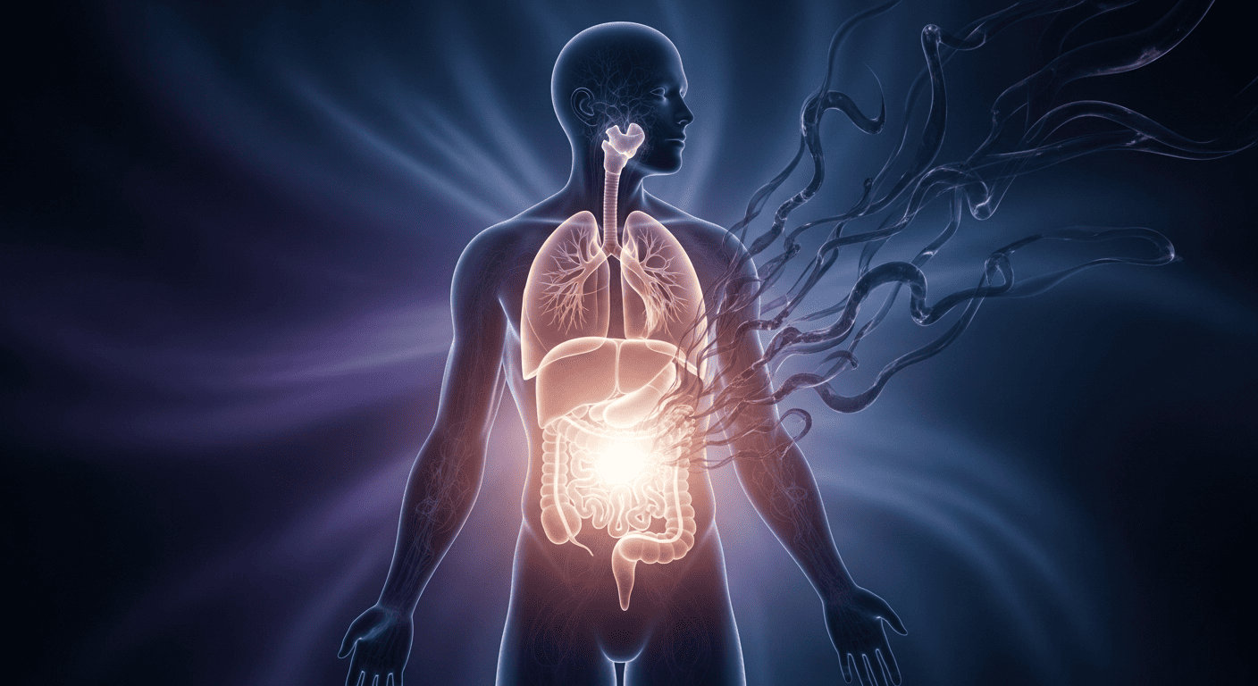  A symbolic image illustrating how cleaning the colon with an enema triggers a full-body detoxification process.