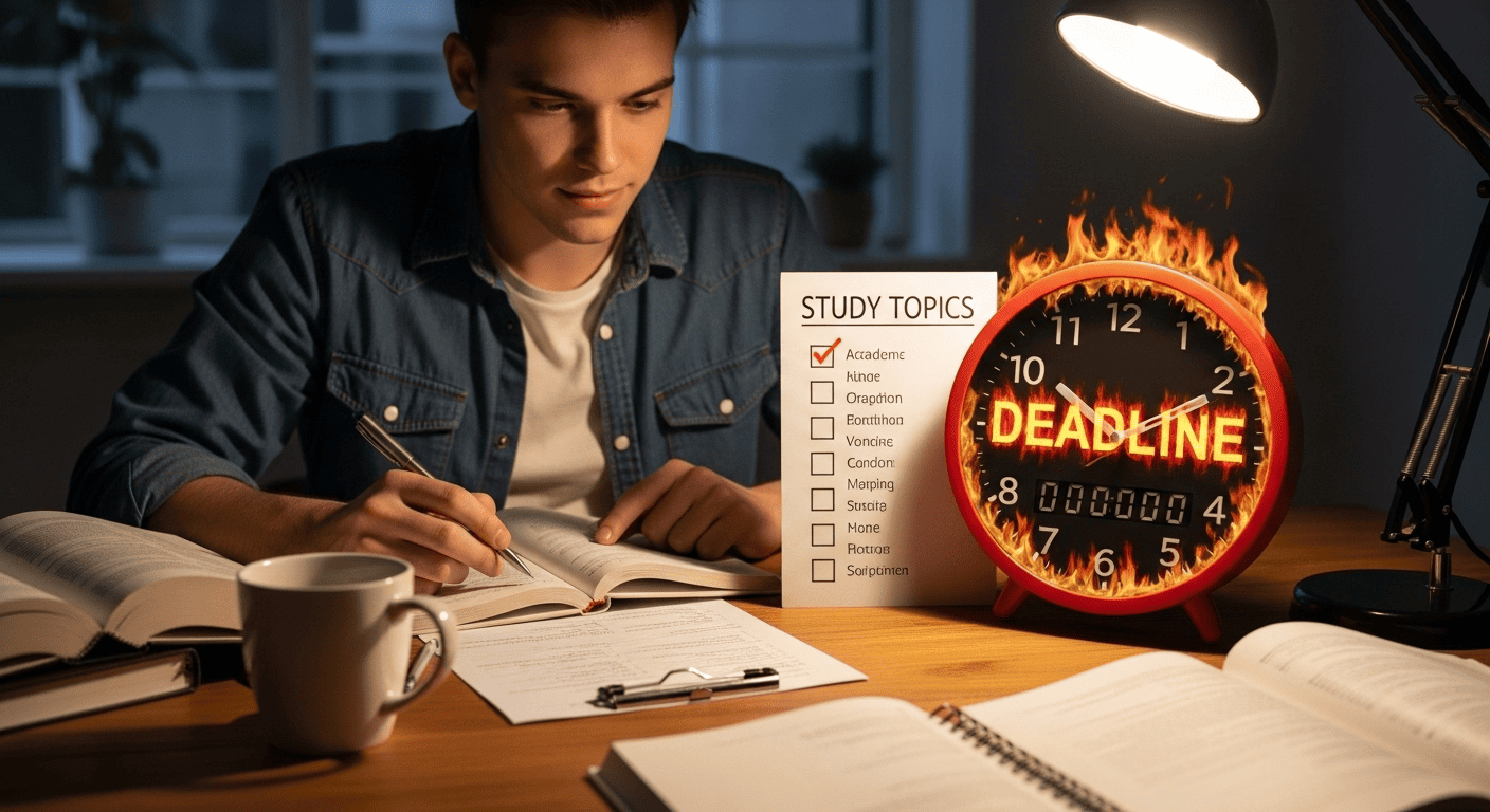  A student using a target list and a deadline to create urgency and focus during their study session, an example of Parkinson's Law.