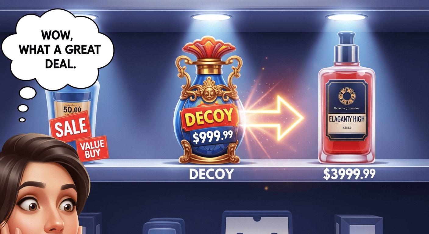 An illustration of the Decoy Effect, where a useless middle option makes the most expensive product seem like the best value.