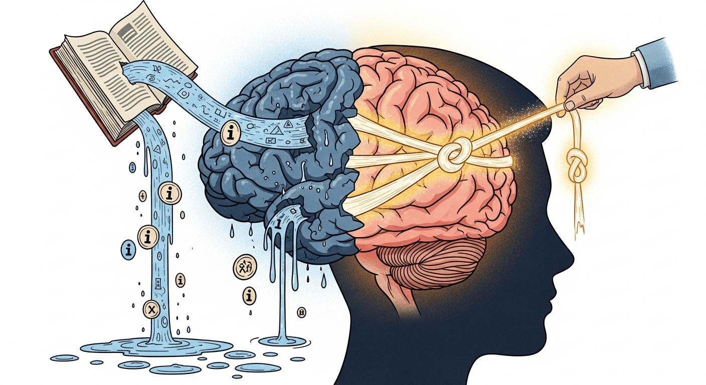 A visual metaphor contrasting passive learning with the effective, memory-building technique of Active Recall.