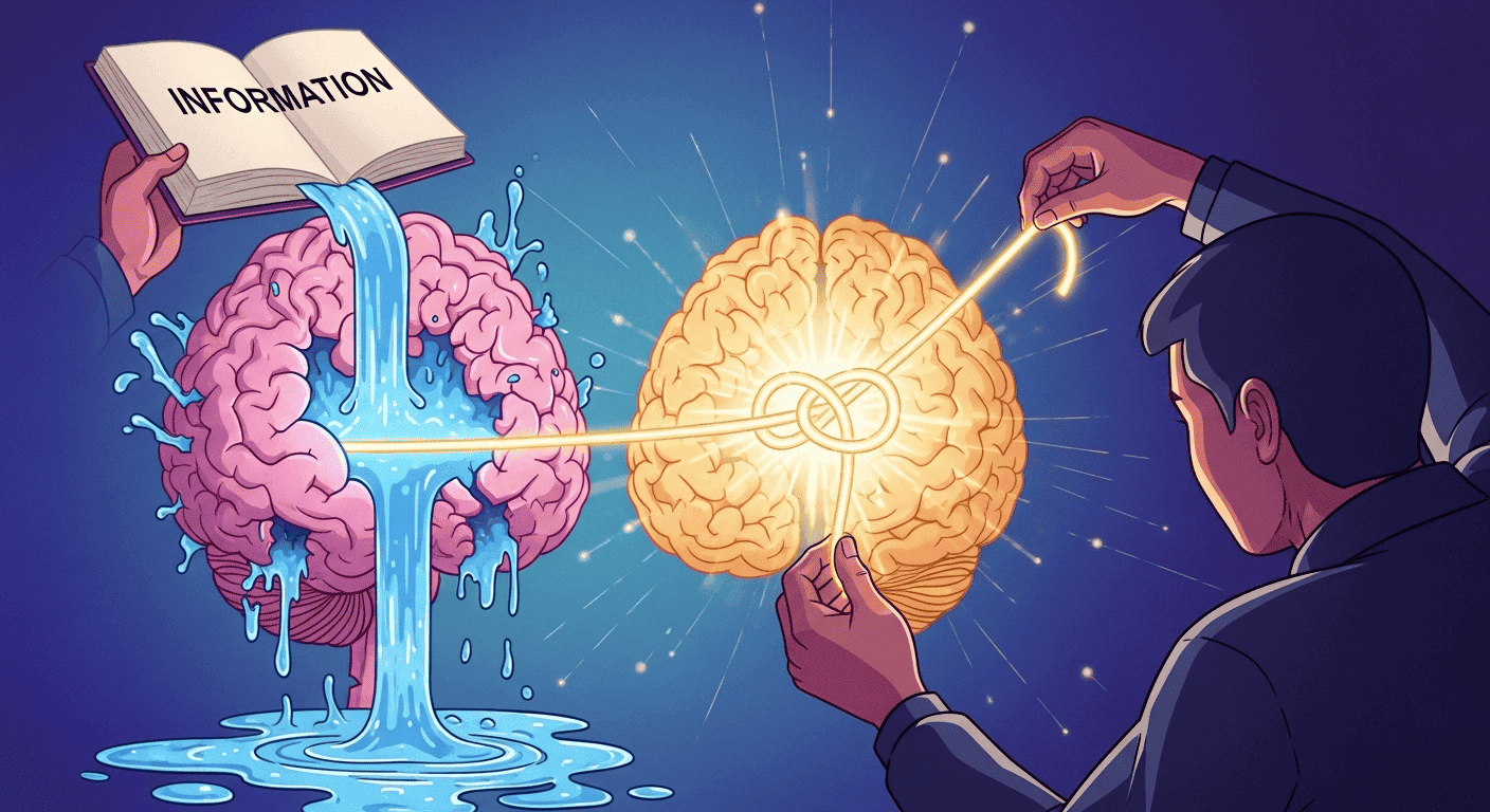  A visual metaphor contrasting passive learning with the effective, memory-building technique of Active Recall.