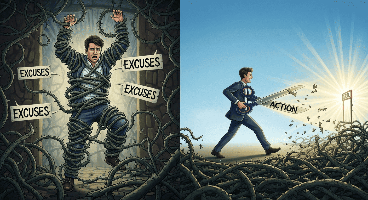 A student choosing to be proactive by cutting through excuses to reach their study goals.