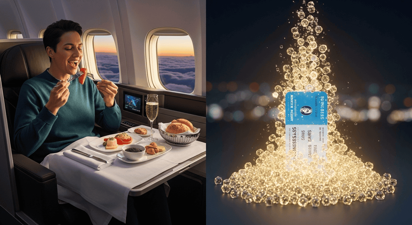 An image demonstrating how American Express points can be used to book a luxury business class flight.