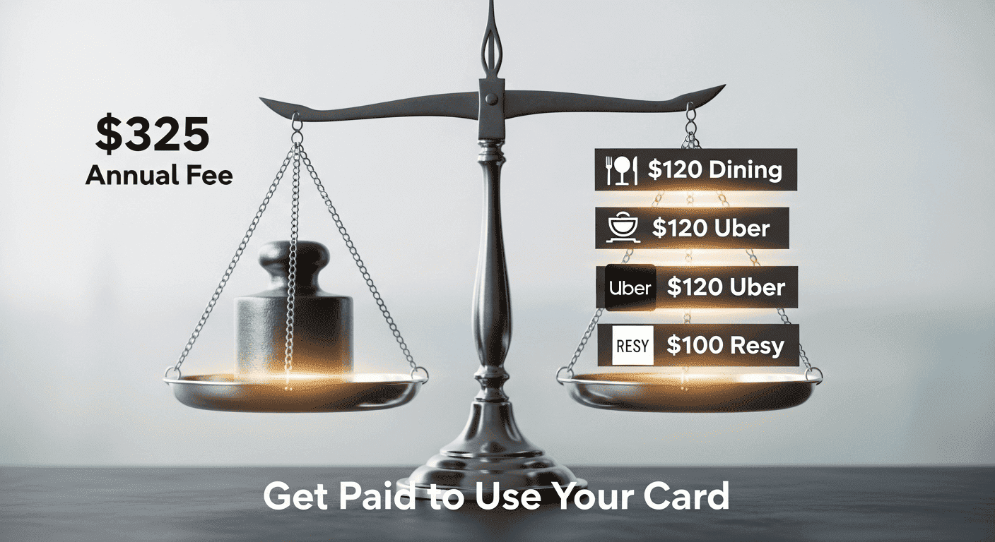 A scale showing that the Amex Gold's statement credits outweigh its annual fee, making the card profitable.