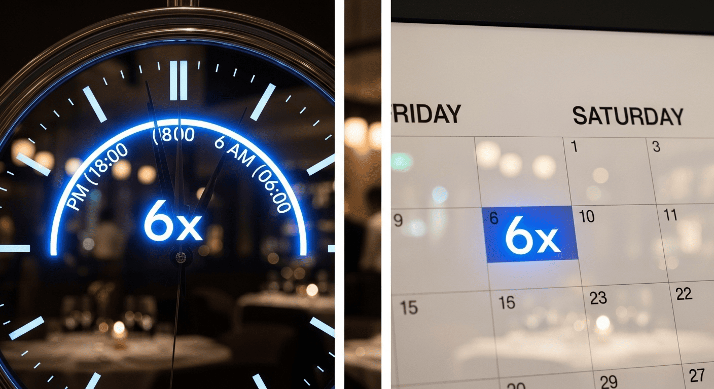 A graphic illustrating the Citi Strata Premier's 6x dining multiplier, which is active only on Friday and Saturday nights.
